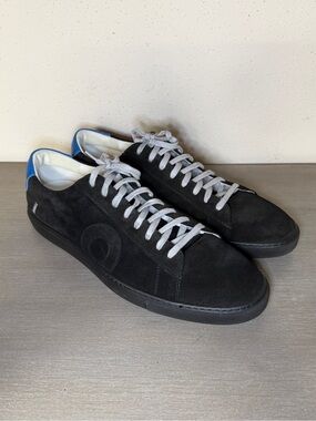 Oliver Cabell Low 1 Black Suede Sneakers Made in Italy Blue Accent Mens Size 14